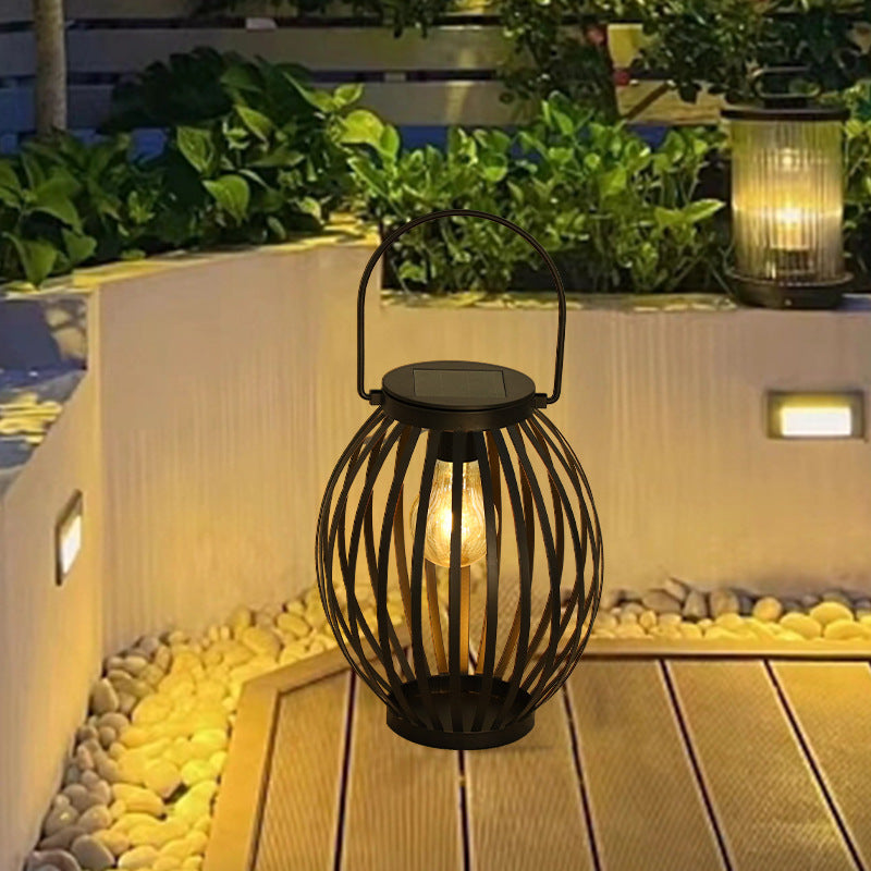 Solcellslampa i järn, utomhus, trädgårdslampa, gräsmatta-lampa
