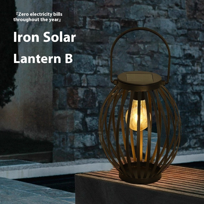 Solcellslampa i järn, utomhus, trädgårdslampa, gräsmatta-lampa